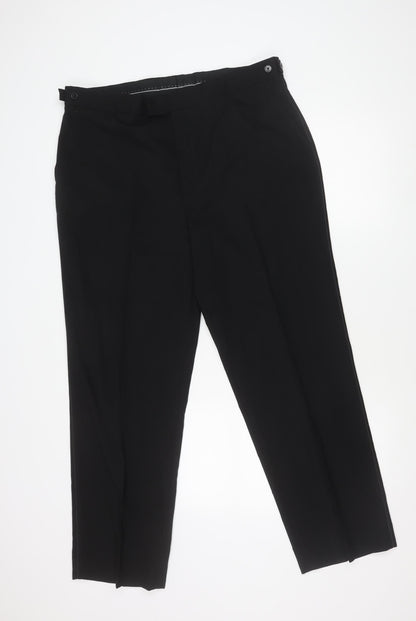 Moss Bros Men's Black Wool Blend Dress Trousers 38S Regular Fit