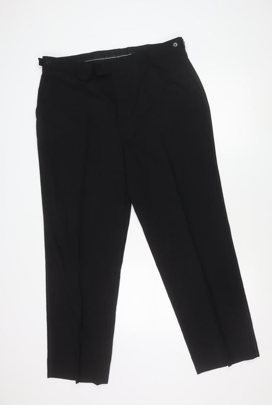Moss Bros Men's Black Wool Blend Dress Trousers 38S Regular Fit
