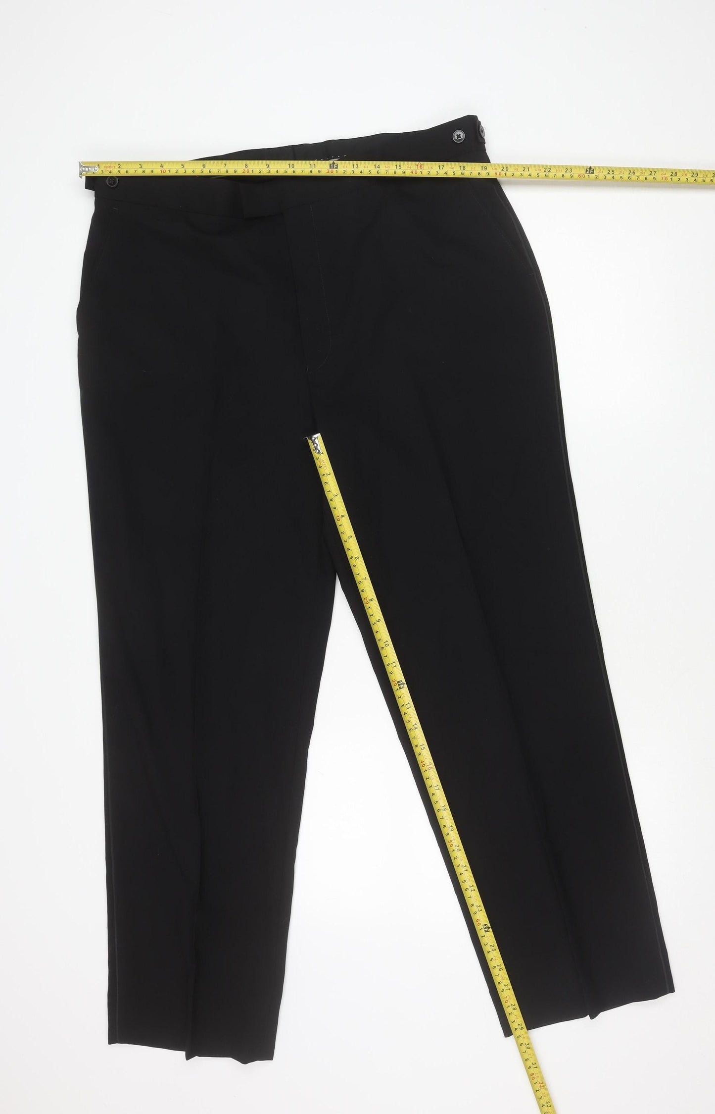 Moss Bros Men's Black Wool Blend Dress Trousers 38S Regular Fit