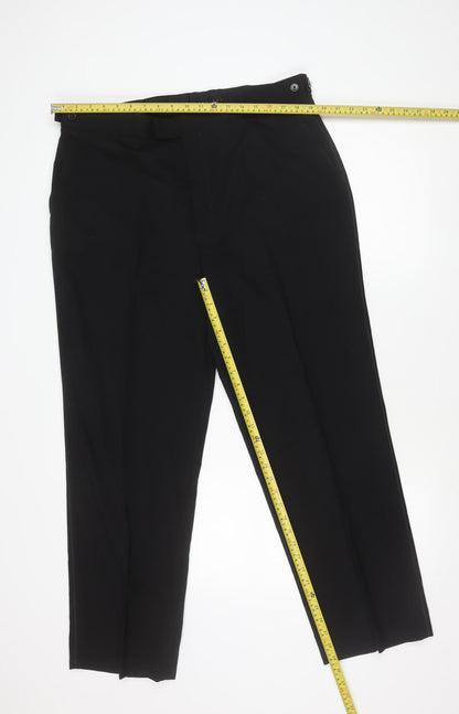 Moss Bros Men's Black Wool Blend Dress Trousers 38S Regular Fit