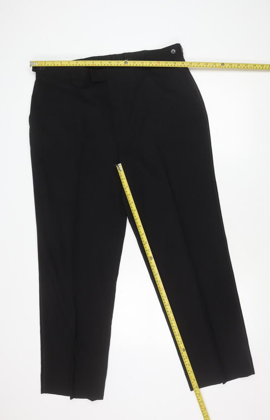 Moss Bros Men's Black Wool Blend Dress Trousers 38S Regular Fit