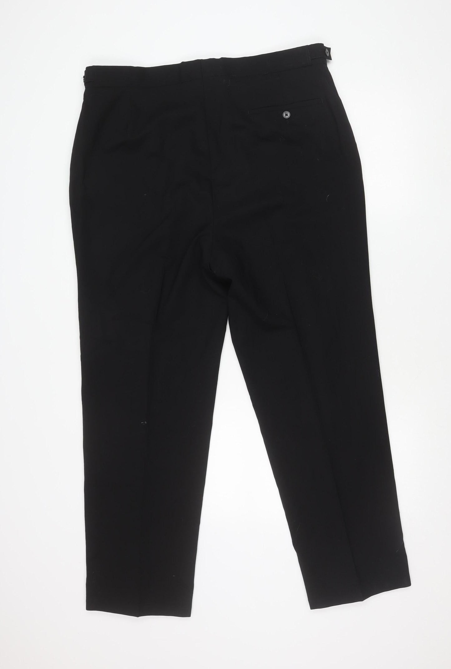 Moss Bros Men's Black Wool Blend Dress Trousers 38S Regular Fit