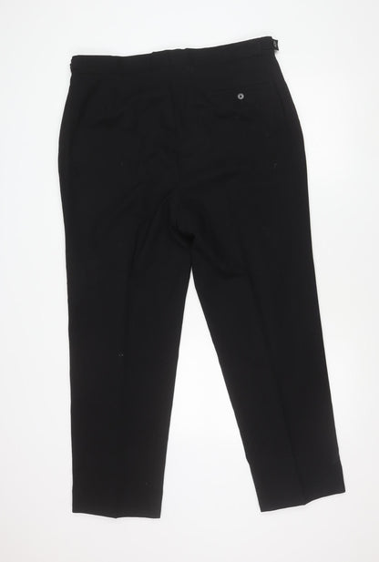 Moss Bros Men's Black Wool Blend Dress Trousers 38S Regular Fit