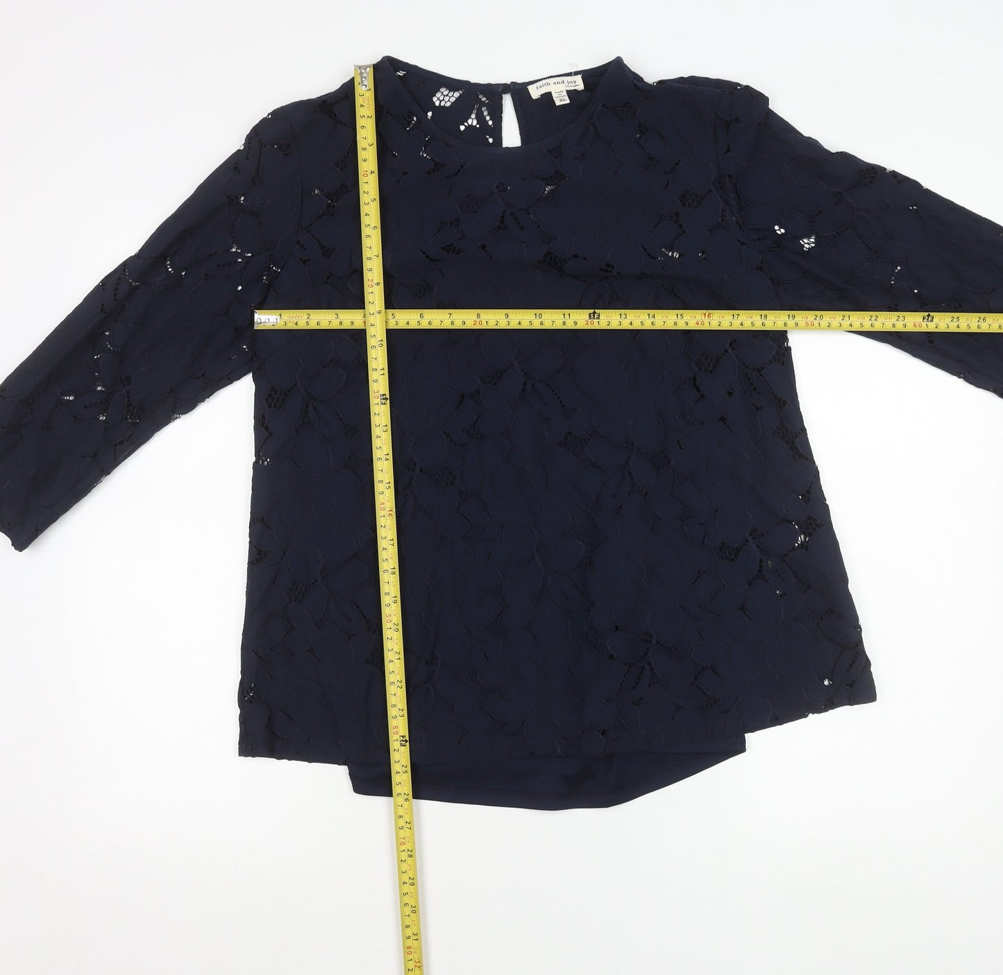 Womens UK Size XL faith and joy Blue Tunic Blouse