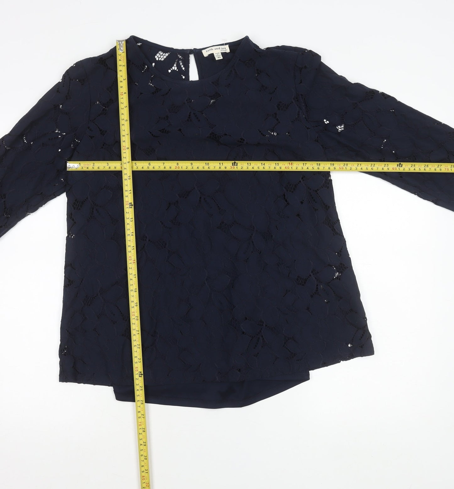 Womens UK Size XL faith and joy Blue Tunic Blouse