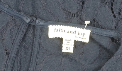 Womens UK Size XL faith and joy Blue Tunic Blouse