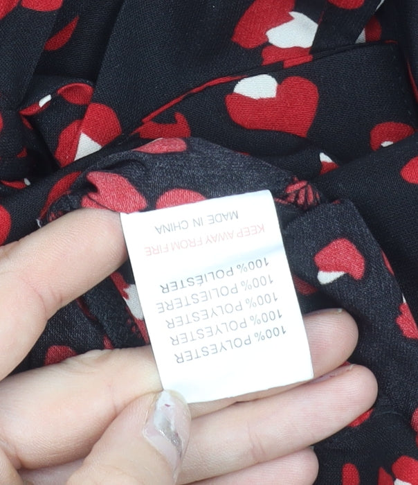 Glamorous Womens Black Red Wrap Blouse Size 10 Long Sleeve V-Neck