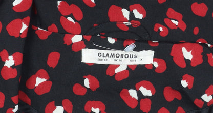 Glamorous Womens Black Red Wrap Blouse Size 10 Long Sleeve V-Neck