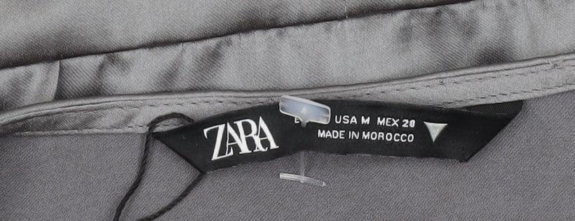 Zara Women Grey Satin Wrap Dress Size 12 Long Sleeve Party