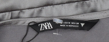 Zara Women Grey Satin Wrap Dress Size 12 Long Sleeve Party
