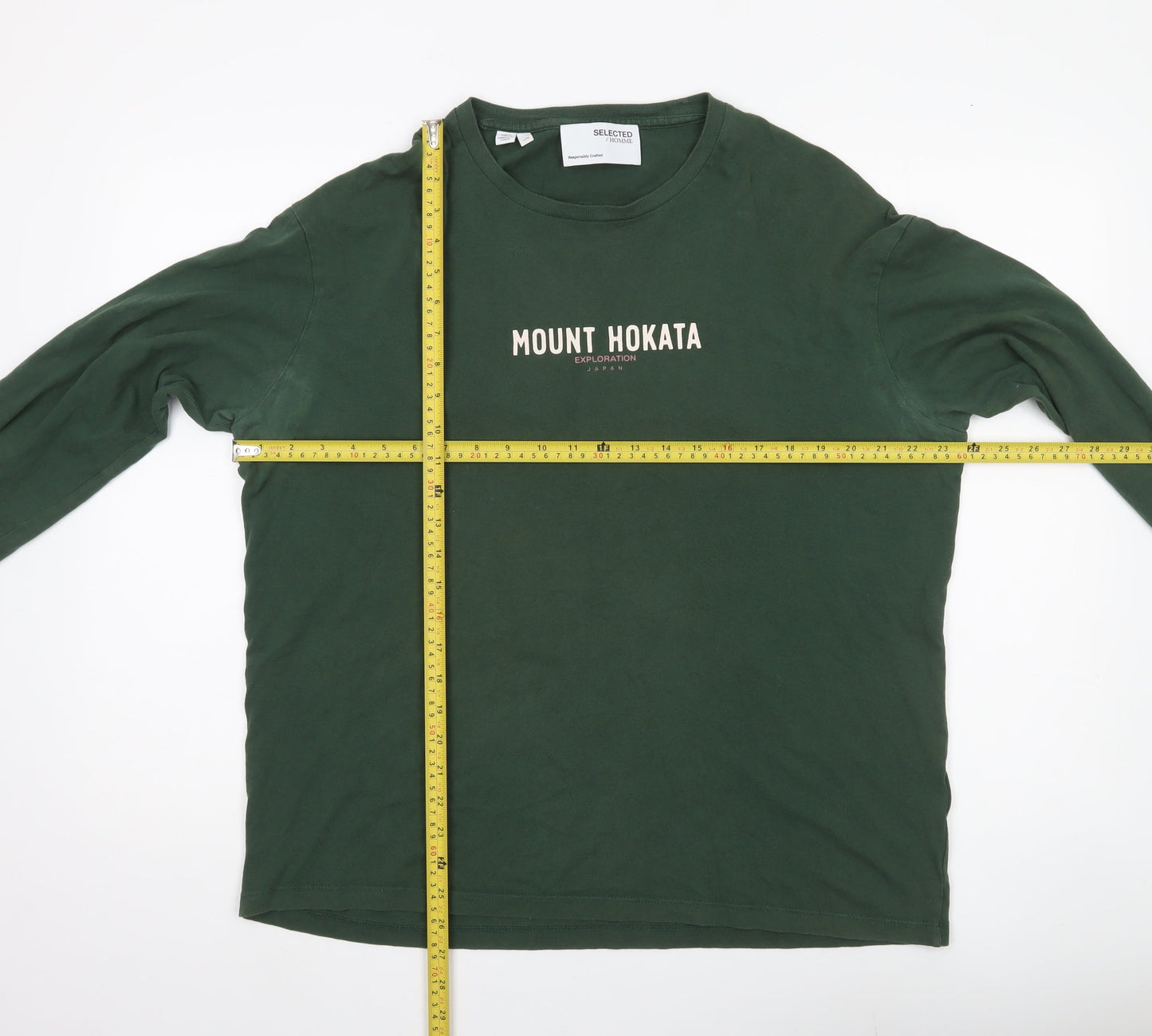 Selected Homme Men’s Green Long Sleeve Graphic Cotton T-Shirt L