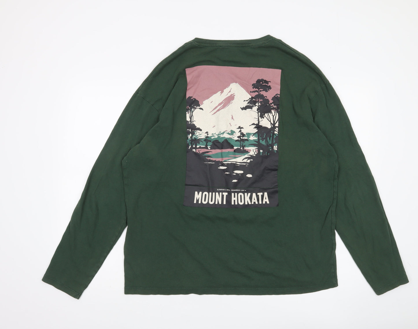 Selected Homme Men’s Green Long Sleeve Graphic Cotton T-Shirt L