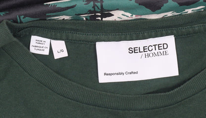 Selected Homme Men’s Green Long Sleeve Graphic Cotton T-Shirt L