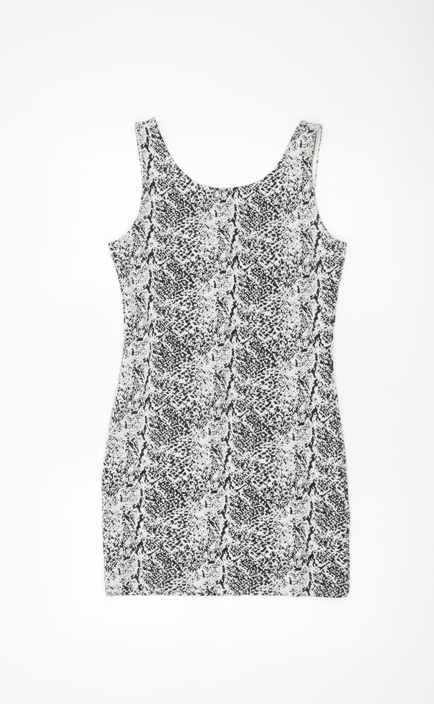 H&M Women Black Animal Print Bodycon Dress Size 12 Sleeveless