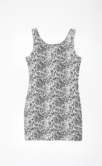 H&M Women Black Animal Print Bodycon Dress Size 12 Sleeveless