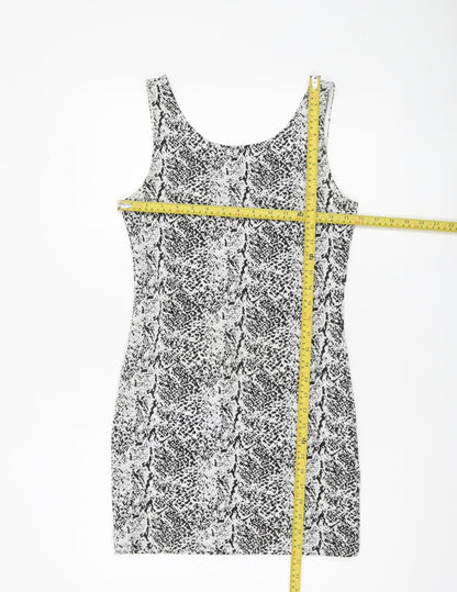 H&M Women Black Animal Print Bodycon Dress Size 12 Sleeveless