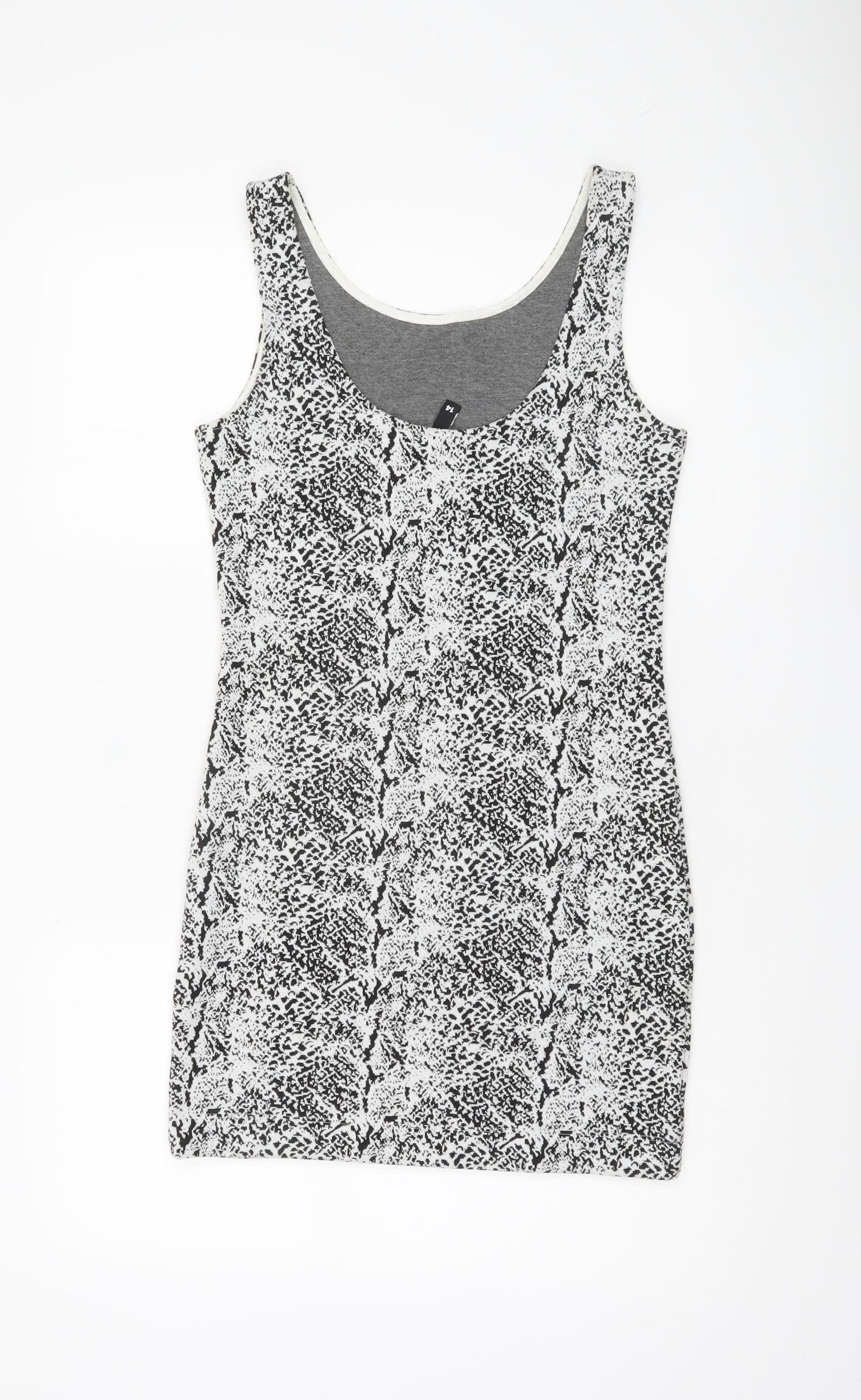 H&M Women Black Animal Print Bodycon Dress Size 12 Sleeveless