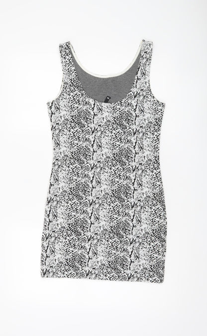 H&M Women Black Animal Print Bodycon Dress Size 12 Sleeveless
