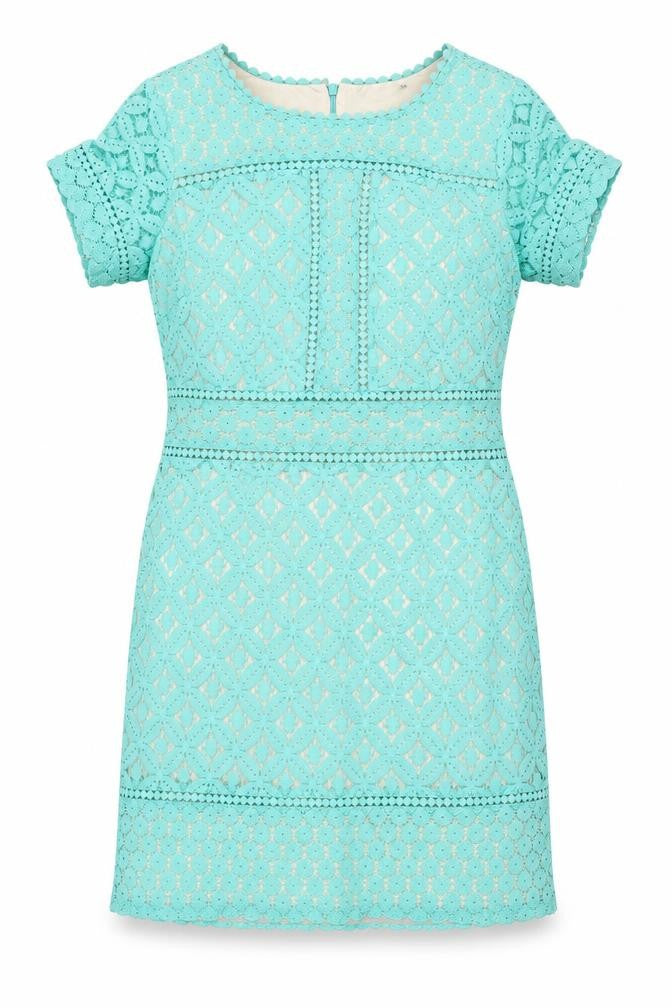 Oasis Women Blue Lace Sheath Dress Size M Short Sleeve