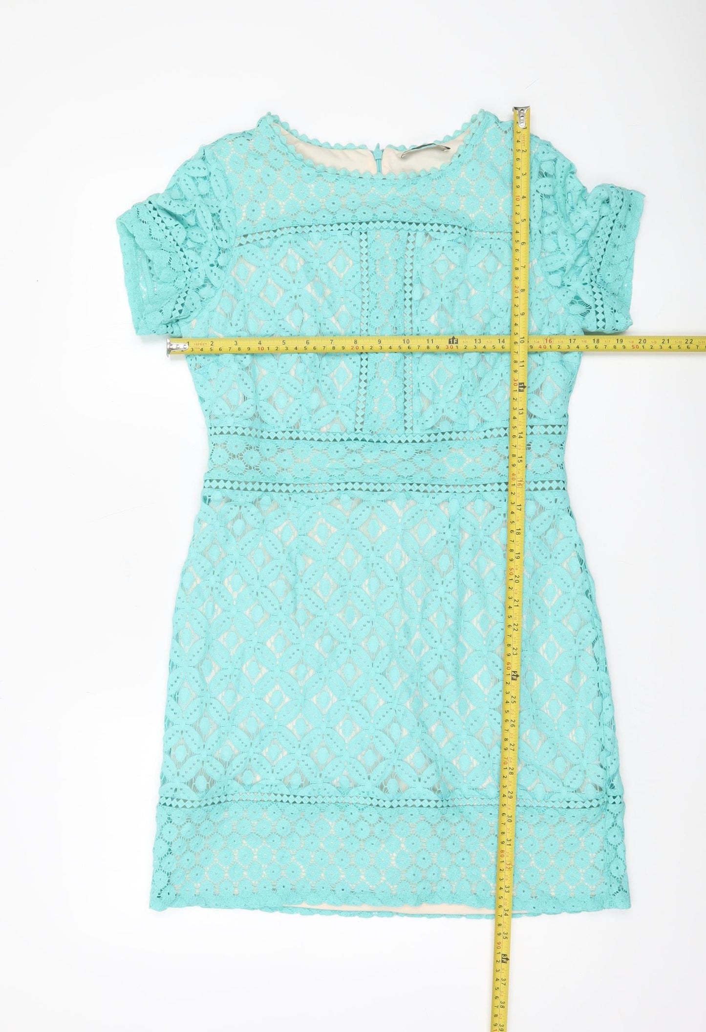 Oasis Women Blue Lace Sheath Dress Size M Short Sleeve