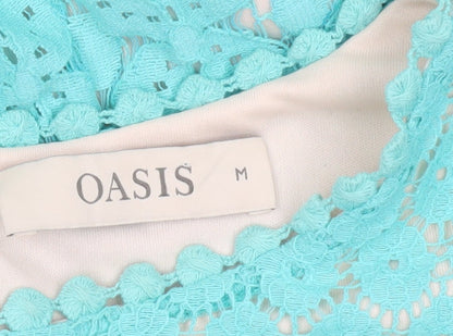 Oasis Women Blue Lace Sheath Dress Size M Short Sleeve