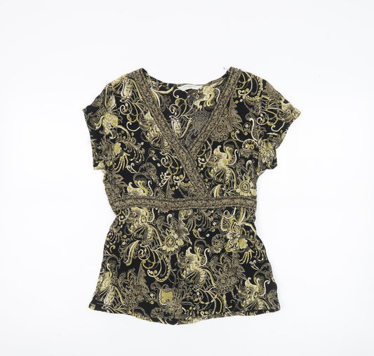 New Look Women’s Black Paisley Viscose Wrap Blouse UK 10