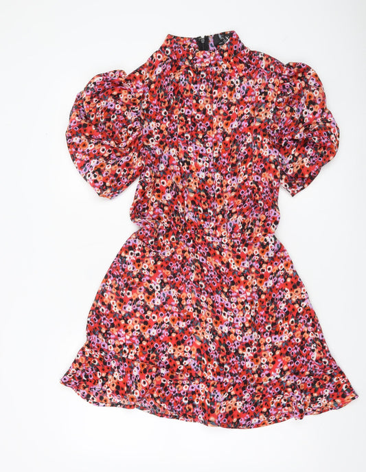 AX Paris Women’s Multicoloured Floral Mini Dress Size 8 Puff Sleeve
