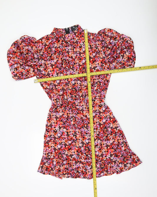 AX Paris Women’s Multicoloured Floral Mini Dress Size 8 Puff Sleeve