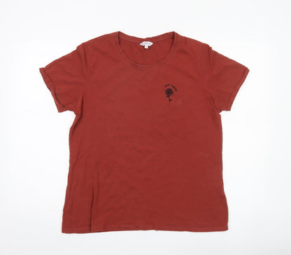 Neon Sheep Women’s Red Cotton T-Shirt L Embroidered Floral Casual Top