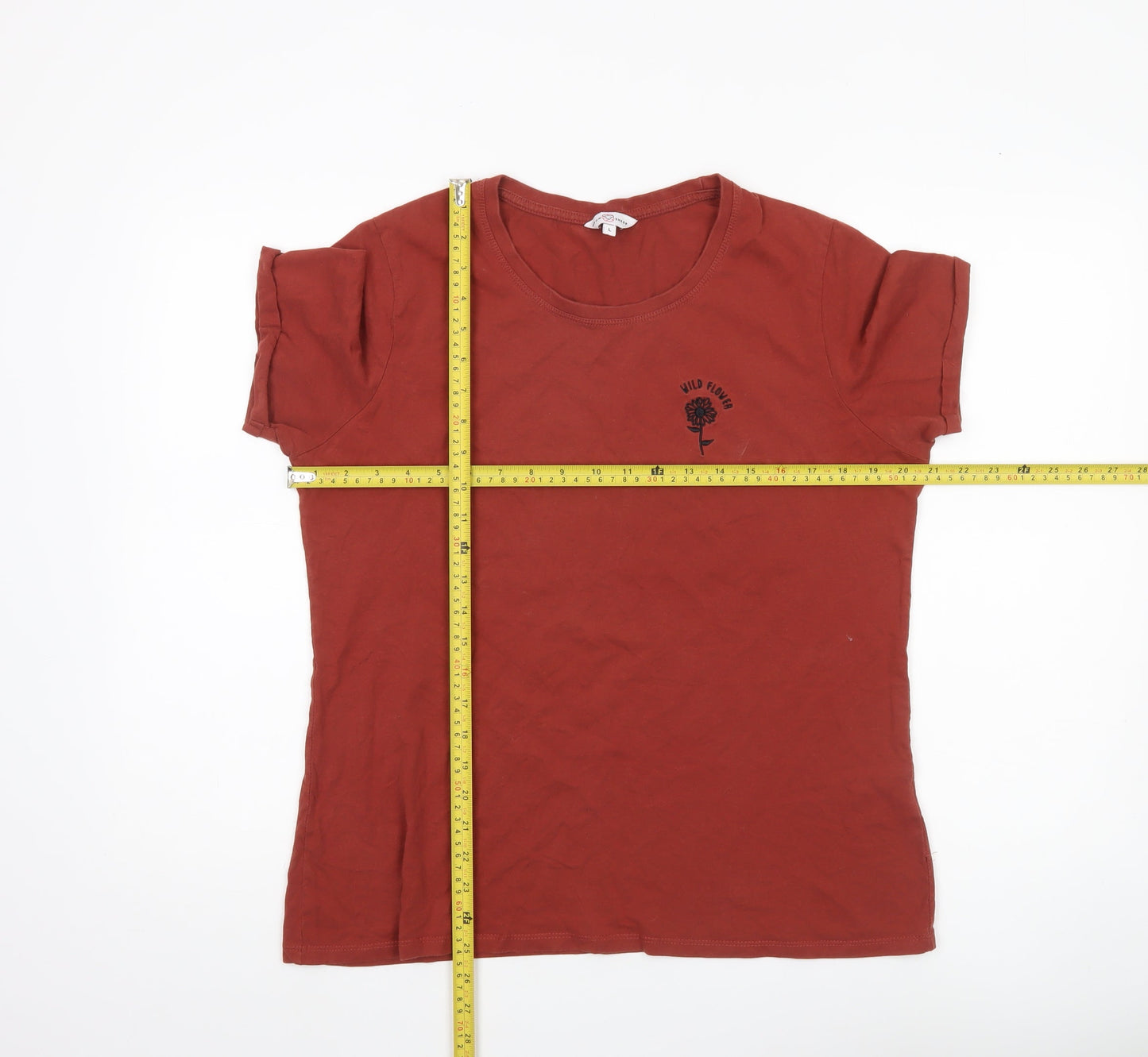 Neon Sheep Women’s Red Cotton T-Shirt L Embroidered Floral Casual Top