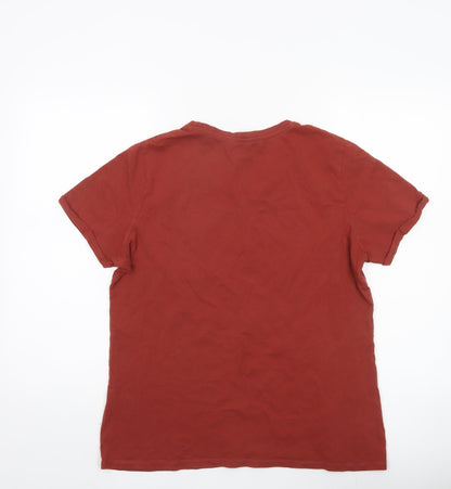 Neon Sheep Women’s Red Cotton T-Shirt L Embroidered Floral Casual Top