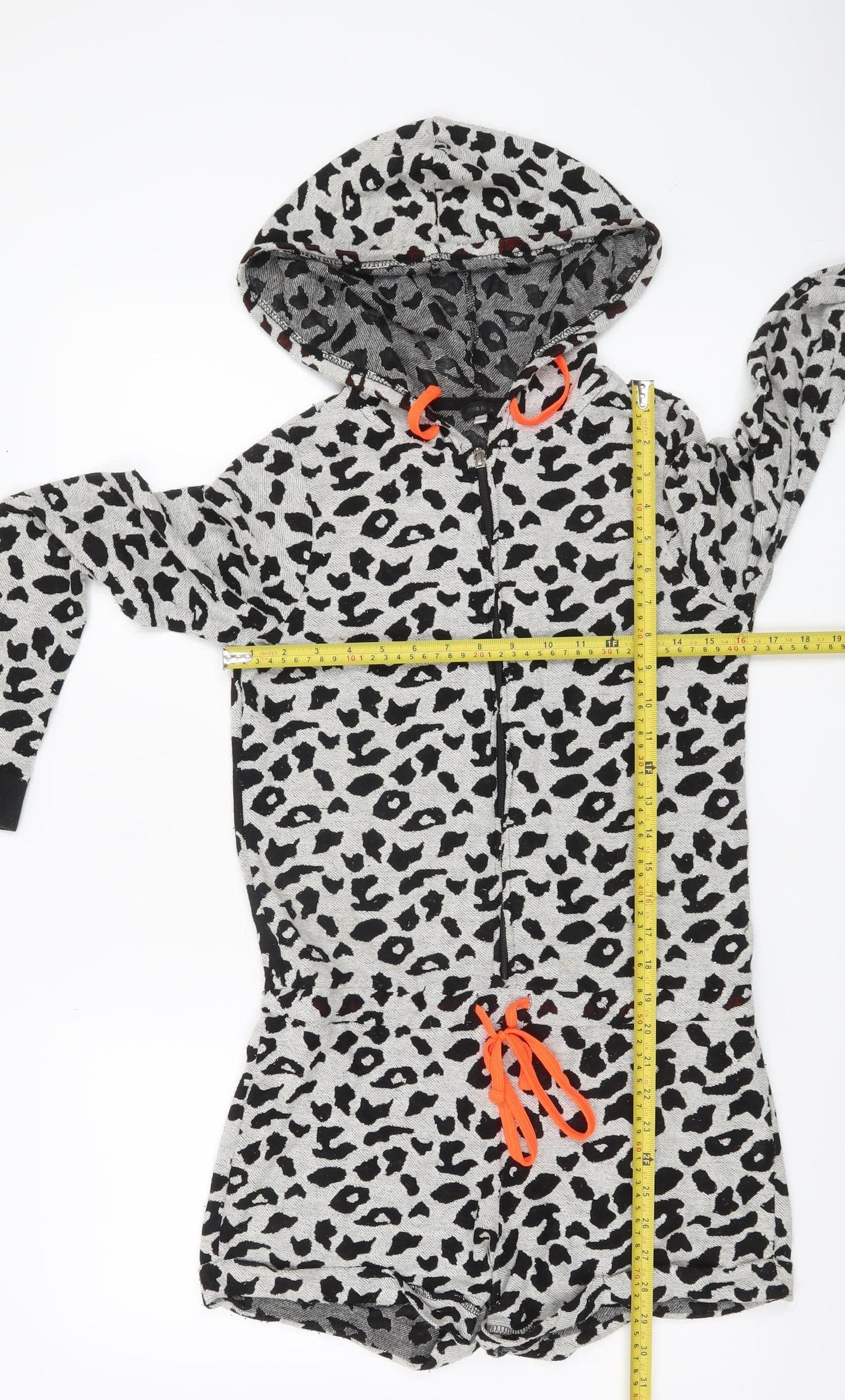 River Island Women’s Grey Animal Print Hooded Playsuit Size S