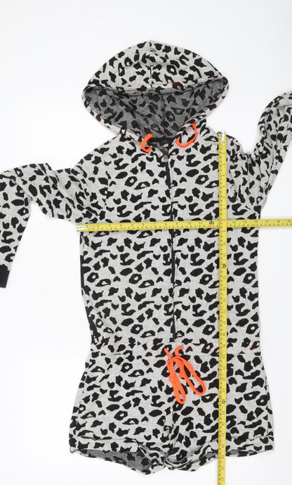 River Island Women’s Grey Animal Print Hooded Playsuit Size S