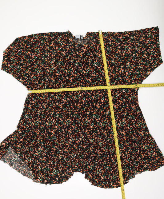 ASOS DESIGN Women Black Floral Shift Dress Size 12 Short Sleeve