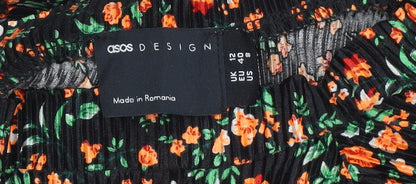 ASOS DESIGN Women Black Floral Shift Dress Size 12 Short Sleeve