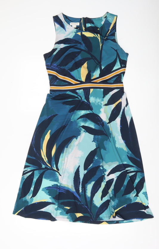 Monsoon Women’s Blue Floral Fit & Flare Dress Size 10 Sleeveless