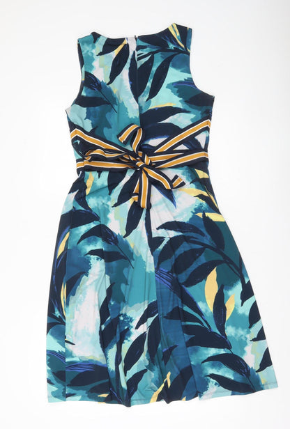 Monsoon Women’s Blue Floral Fit & Flare Dress Size 10 Sleeveless