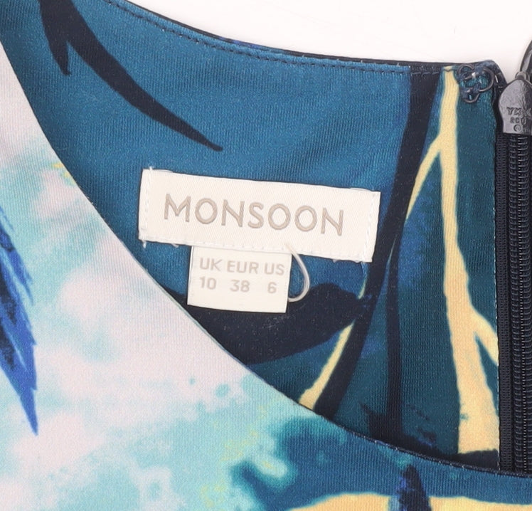Monsoon Women’s Blue Floral Fit & Flare Dress Size 10 Sleeveless