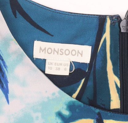 Monsoon Women’s Blue Floral Fit & Flare Dress Size 10 Sleeveless