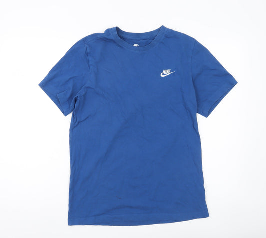 Nike Mens Blue Small Crew Neck Logo Cotton T-Shirt