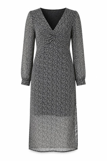 Topshop Women’s Black Floral Midi Wrap Dress Size 6 Long Sleeve