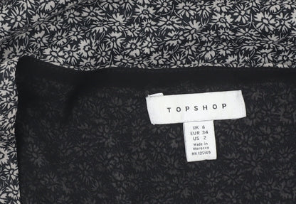 Topshop Women’s Black Floral Midi Wrap Dress Size 6 Long Sleeve