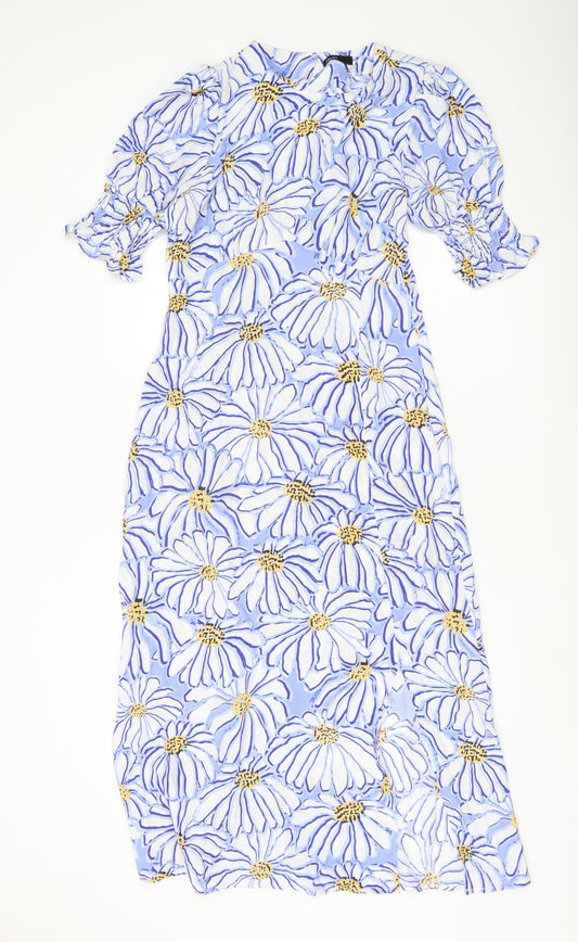 Nobody's Child Women's Blue Floral Midi A-Line Dress Size 8