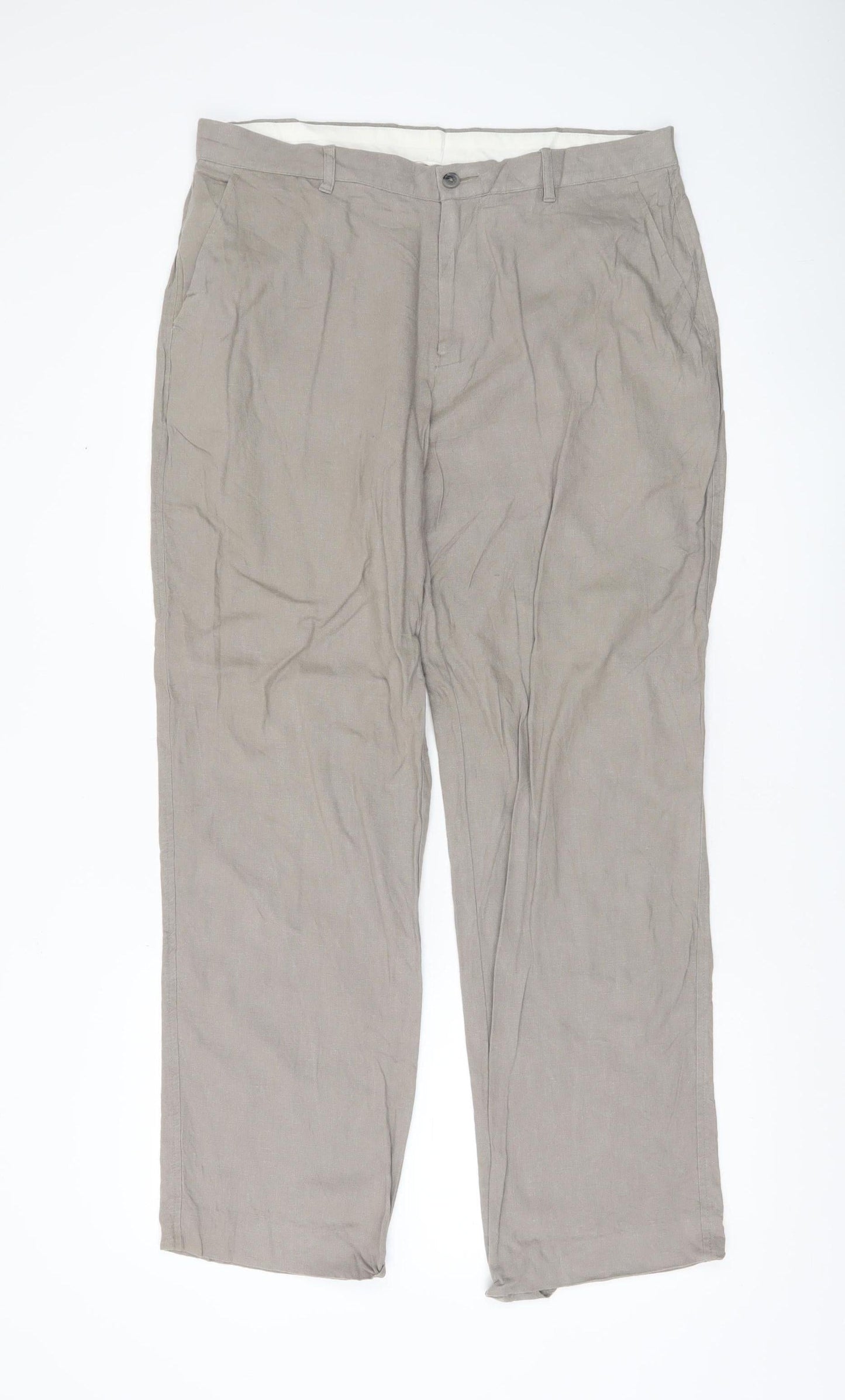 Marks and Spencer Mens Brown Linen Blend Chino Trousers 34W 31L