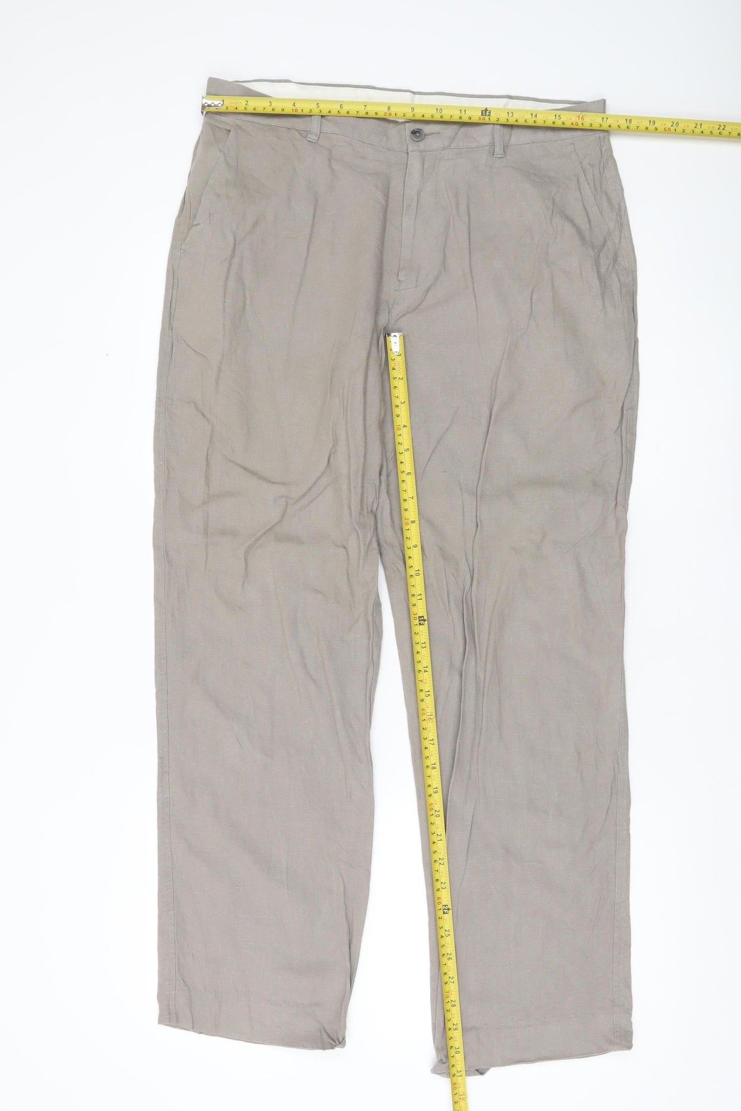 Marks and Spencer Mens Brown Linen Blend Chino Trousers 34W 31L