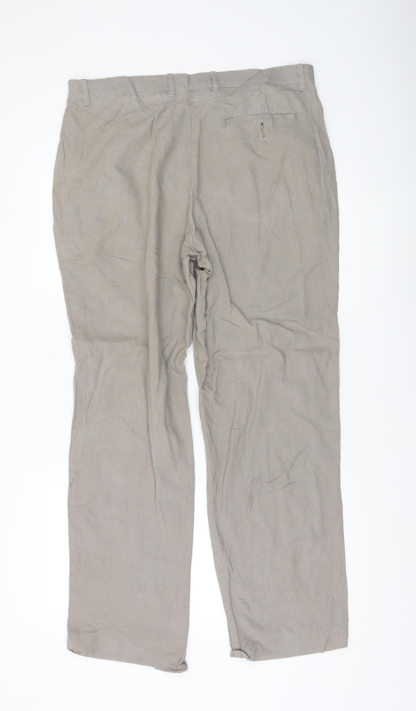 Marks and Spencer Mens Brown Linen Blend Chino Trousers 34W 31L