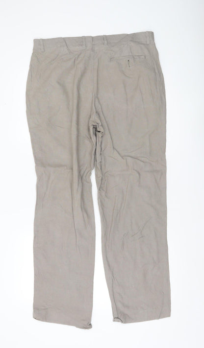 Marks and Spencer Mens Brown Linen Blend Chino Trousers 34W 31L