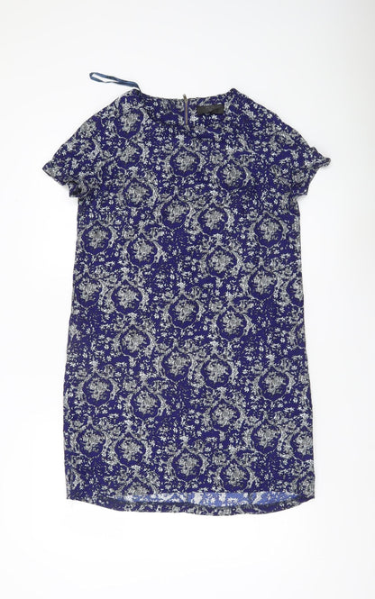 AX Paris Women Blue Floral Shift Dress Size 10 Short Sleeve