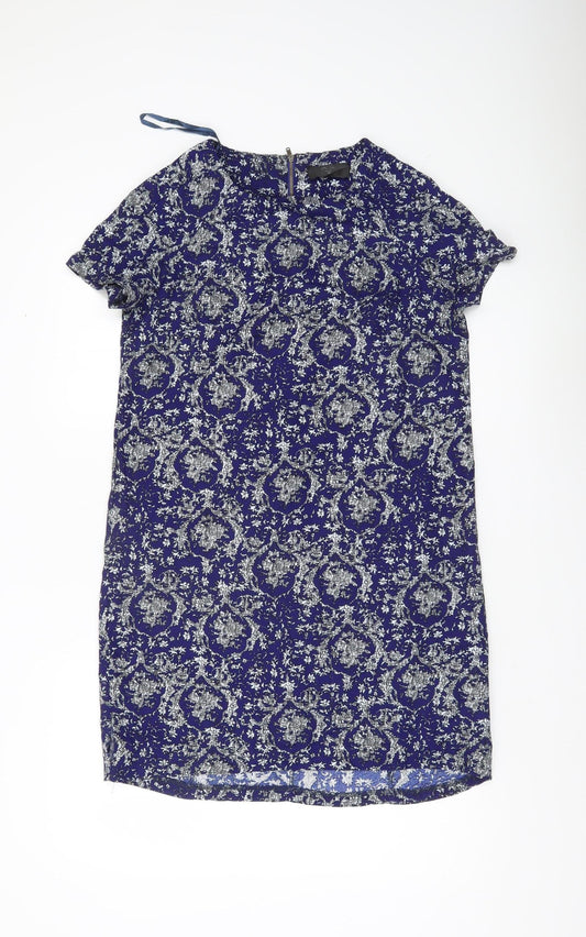 AX Paris Women Blue Floral Shift Dress Size 10 Short Sleeve