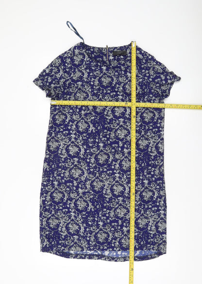 AX Paris Women Blue Floral Shift Dress Size 10 Short Sleeve